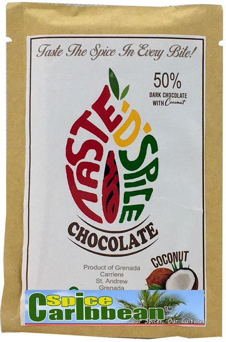 50% Dark Chocolate with Coconut (2 bars) - "Taste D Spice", Grenada, Caribbean