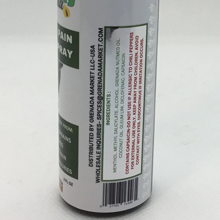 Nutmeg Pain Relief Spray "Naturally Grenada", 2oz - 60ml (Product of Grenada, Caribbean)