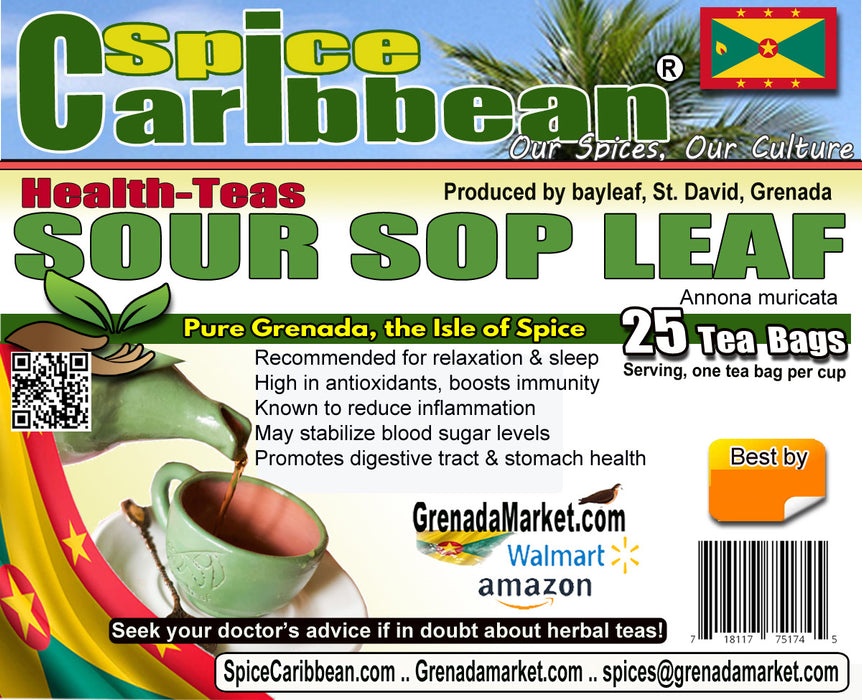 SOUR SOP - 25 Tea Bags (Natural, organic, no caffeine) - Grenada, Caribbean