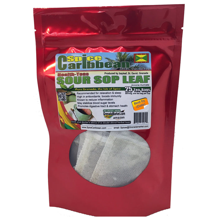 SOUR SOP - 25 Tea Bags (Natural, organic, no caffeine) - Grenada, Caribbean