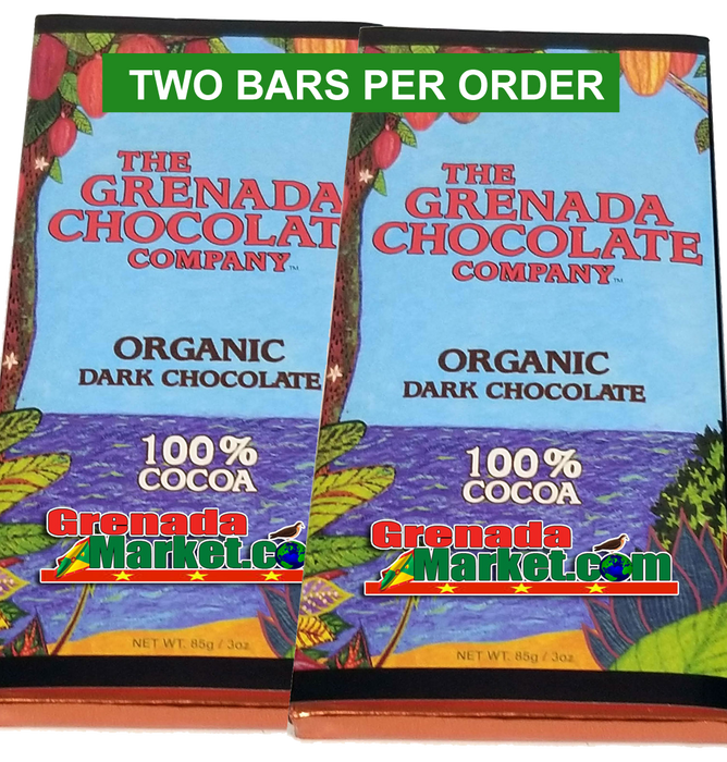 100% Cocoa - Organic Dark Chocolate, 2 Bars x  3oz ea.
