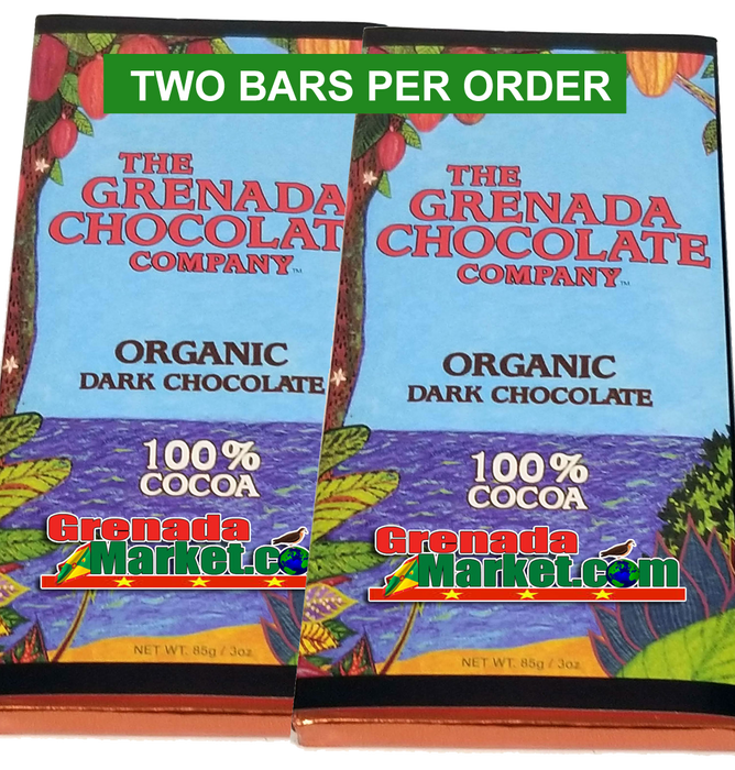 100% Cocoa - Organic Dark Chocolate, 2 Bars x 3oz ea.