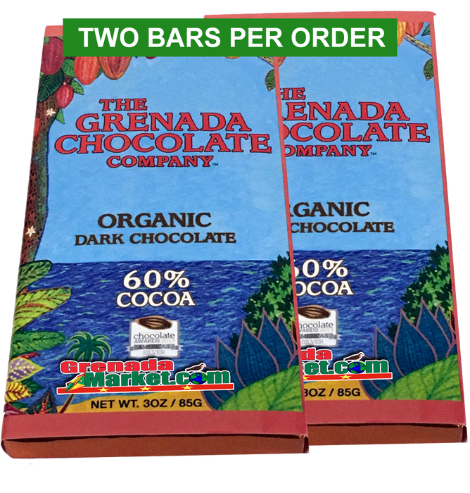 60% Cocoa - Organic Dark Chocolate, 2 Bars - 3oz ea