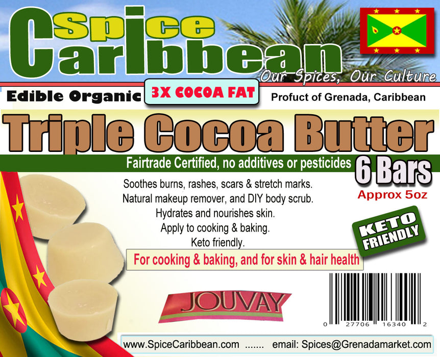 Triple Cocoa Butter - 6 bars per pouch (Approx 5oz) - Grenada, Caribbean