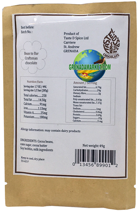 35% Milk Chocolate (2 bars) - "Taste D Spice", Grenada, Caribbean