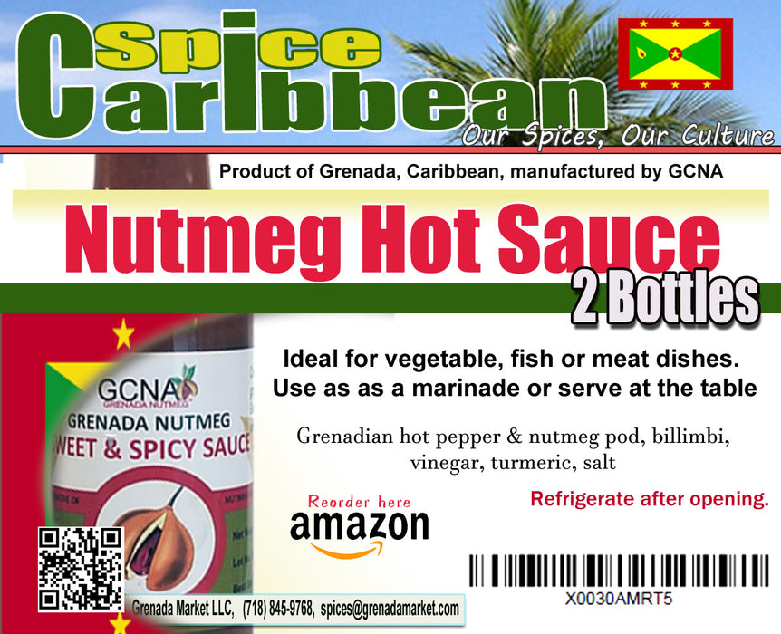 Nutmeg Gourmet Hot Sauce (2 bottles @ 147 ml each) - Grenada, Caribbean