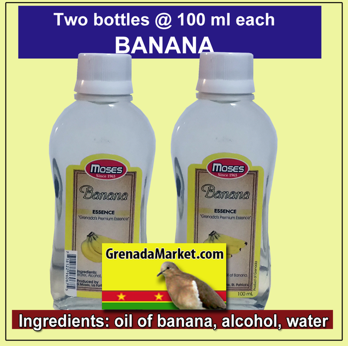 BANANA Essence by MOSES (2 x 100ml bottles per order) - Grenada, Caribbean