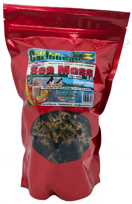 SEA MOSS - Wildcrafted, Dried, Hi-Yield (6 Oz resealable pouch, Product of Grenada)