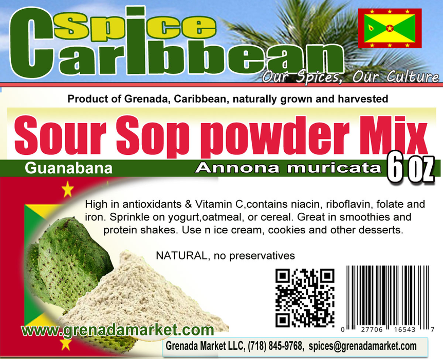 Sour Sop Powder (Organic Pulp) - 6oz, Grenada, Caribbean