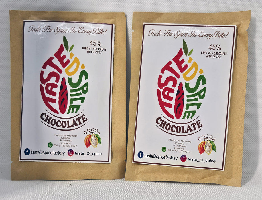 45% Dark Milk Chocolate with Spices (2 bars) - "Taste D Spice", Grenada, Caribbean