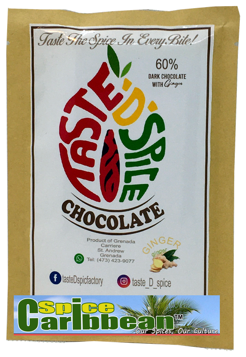 60% Dark Chocolate with Ginger (2 bars) - "Taste D Spice", Grenada, Caribbean