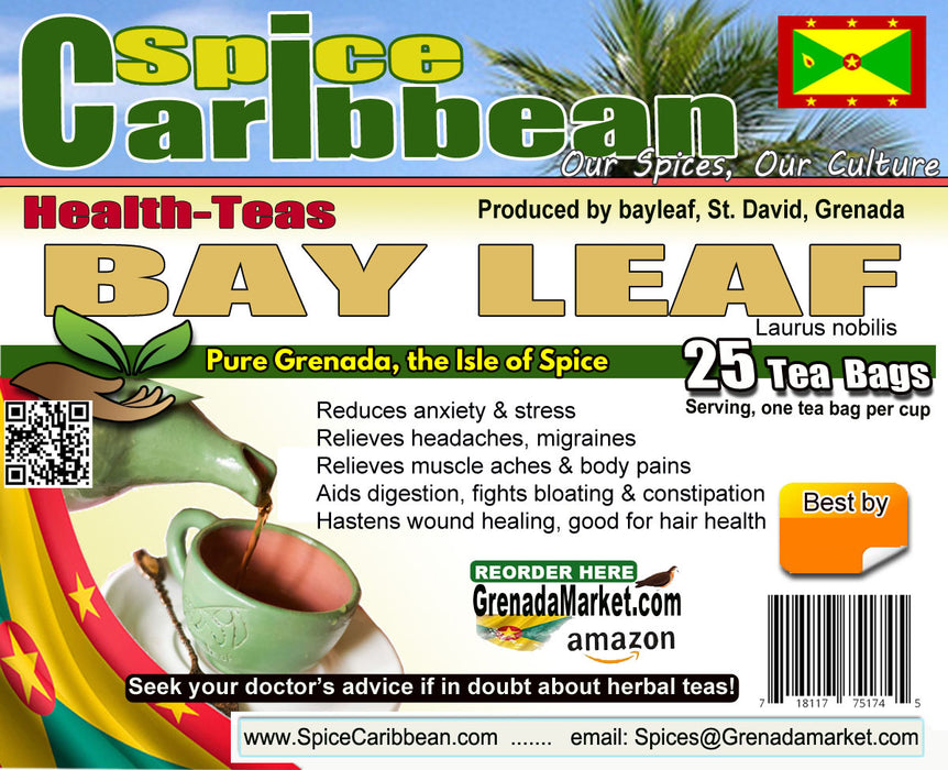 BAY LEAF - Tea, 25 Bags (Natural, Organic, no caffeine) - Grenada, Caribbean