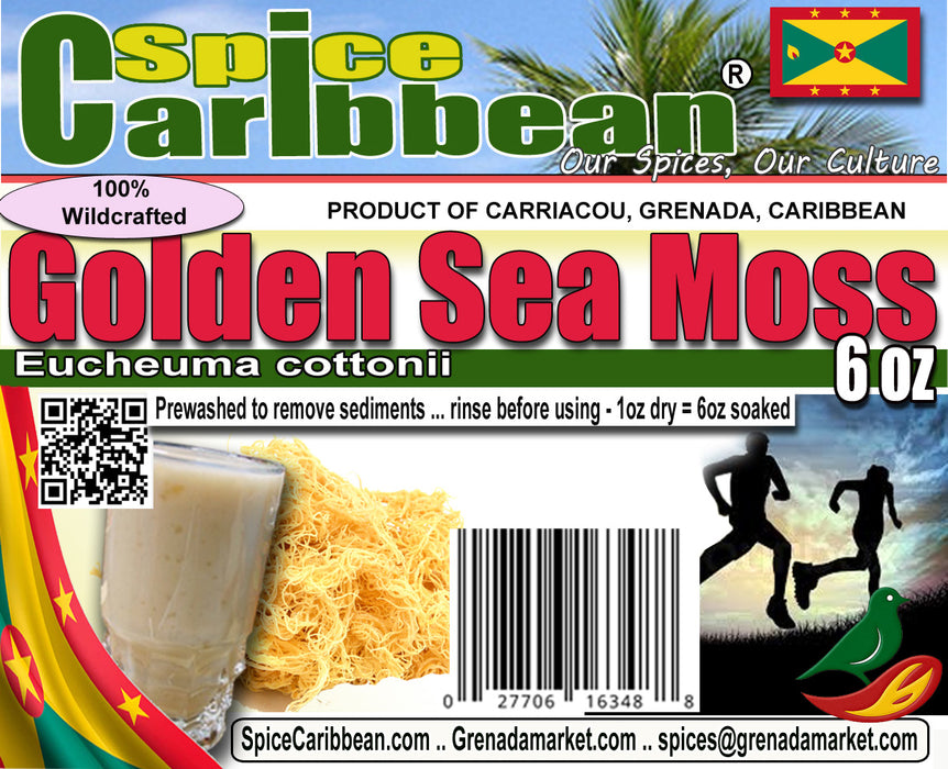 GOLDEN SEA MOSS - Wildcrafted, Hi-Yield (6 Oz resealable pouch, Product of Grenada)