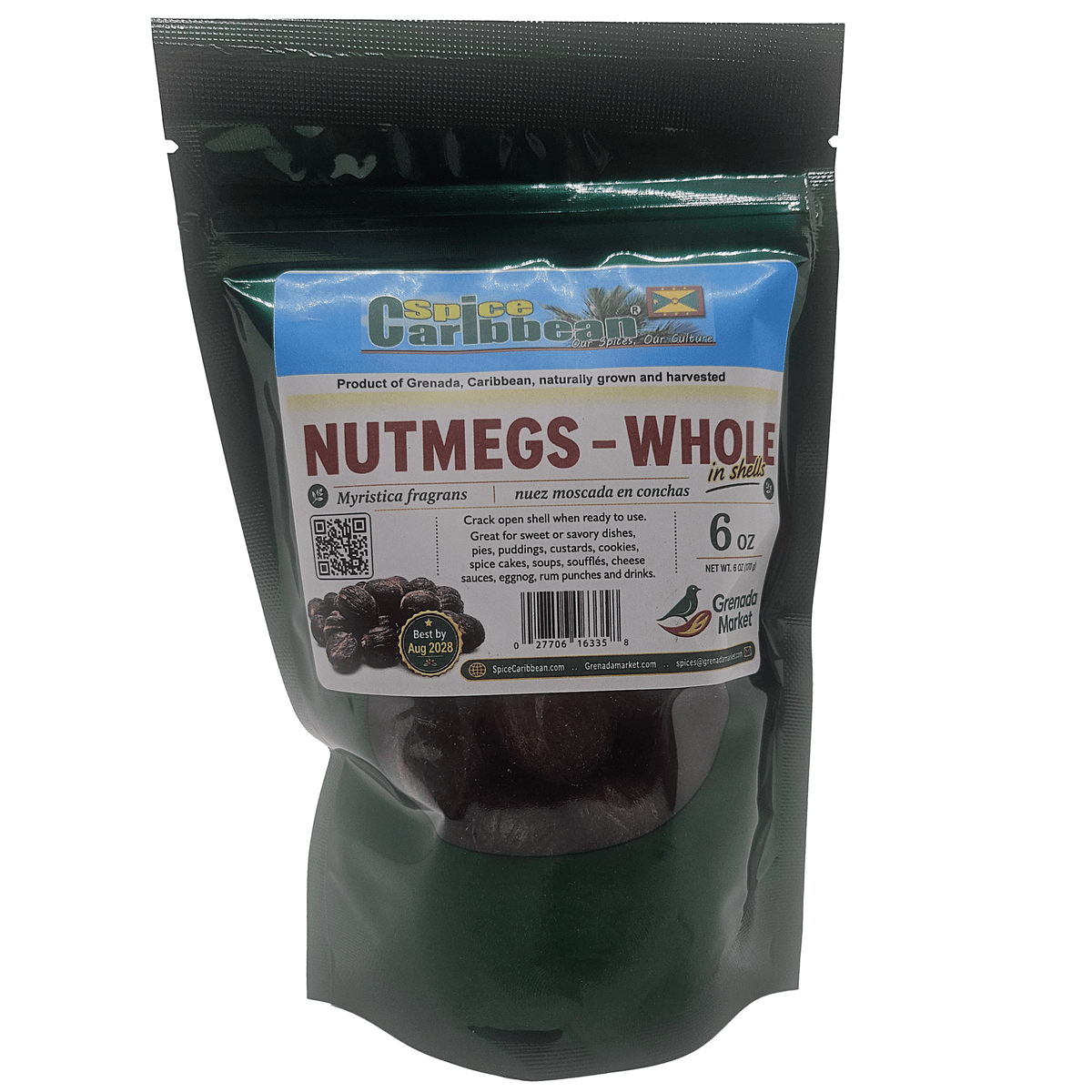 NUTMEGS - Whole in Shell, Spice of Grenada (6 Oz in resealable