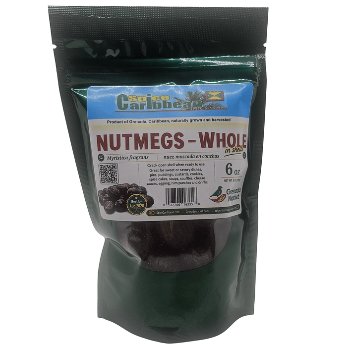 NUTMEGS - Whole in Shell, Spice of Grenada (6 Oz in resealable pouch)