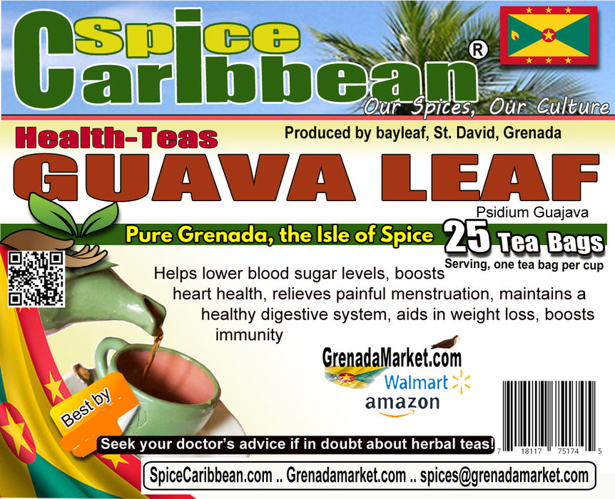 GUAVA LEAF - Tea, 25 Bags (Natural, organic, no caffeine) - Grenada, Caribbean