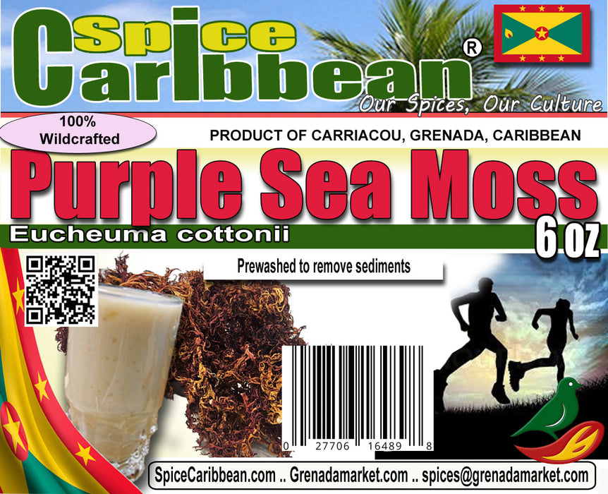 PURPLE SEA MOSS - Wildcrafted, (6 Oz resealable pouch, Product of Carriacou, Grenada)