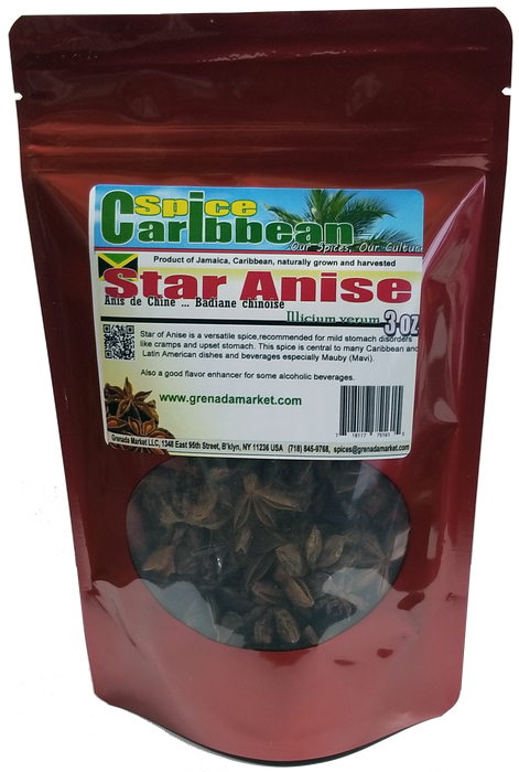 Anise Star (Illicium verum) 3Oz resealable pouch - Product of Jamaica
