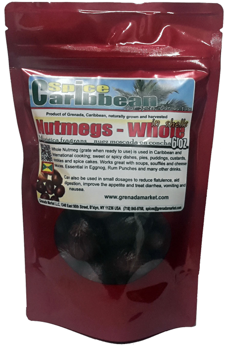 NUTMEGS - Whole in Shell, Spice of Grenada (6 Oz in resealable pouch)