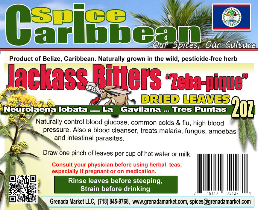 JACKASS BITTERS DRIED LEAVES ak Zeb-a-pique, Tres Puntas, La Gavilana (Neurolaena Lobata) 2Oz .... Product of Belize.