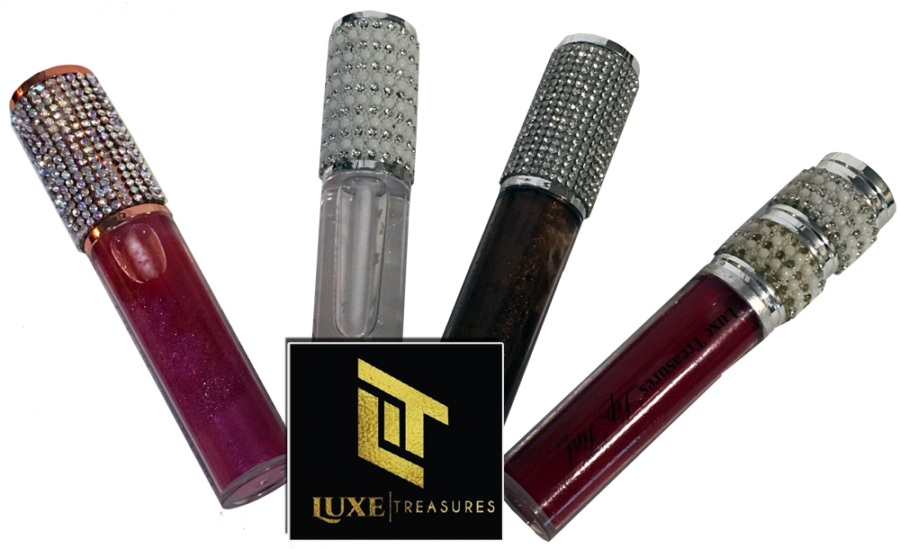 Luxe Lip Tint, Lip Gloss, SET OF 4 (Purple, dark brown, Red-pink & clear) - Product of Grenada