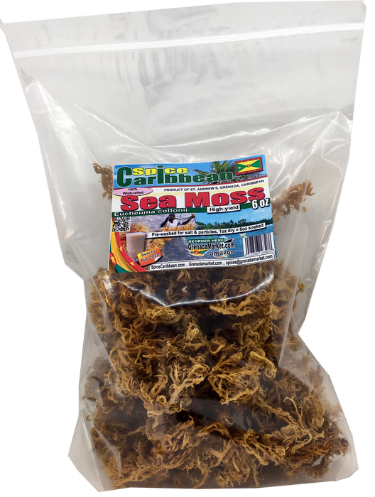 SEA MOSS - Wildcrafted, Dried, Hi-Yield (6 Oz resealable pouch, Product of Grenada)